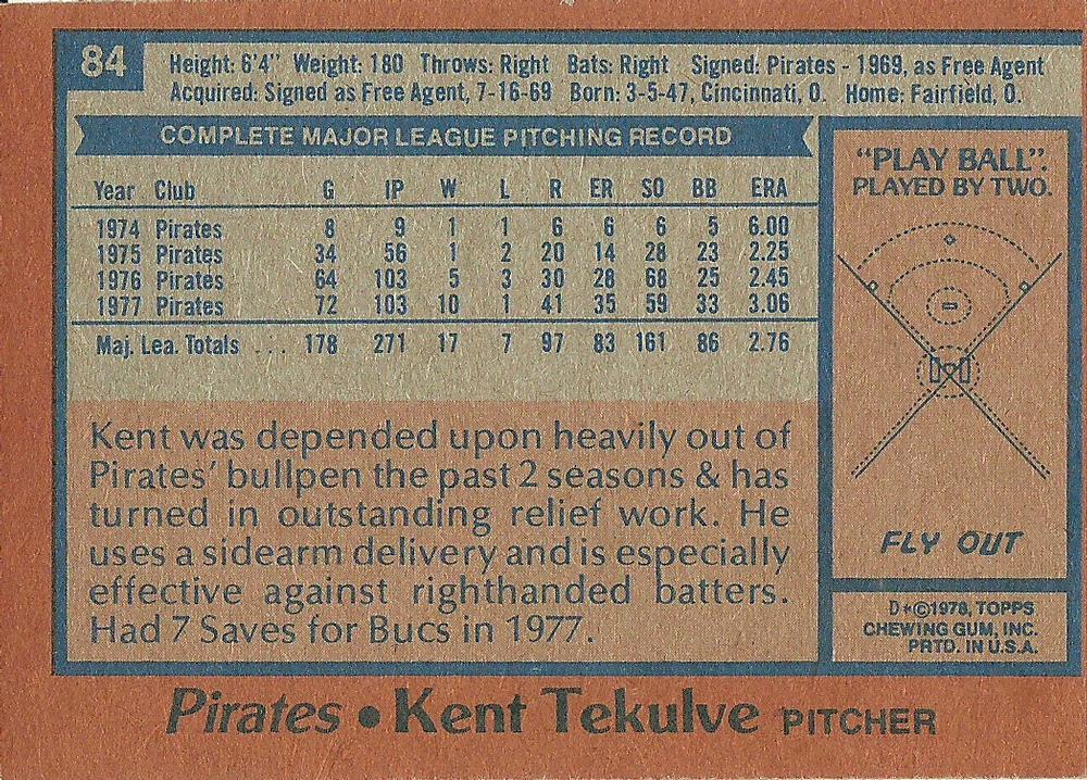 Kent Tekulve  baseball card collectible - Main Image 2