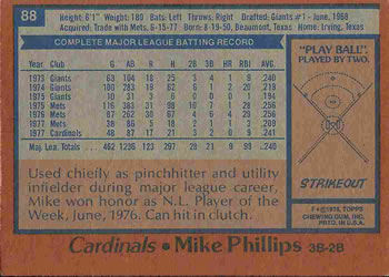 Mike Phillips  baseball card collectible - Main Image 2