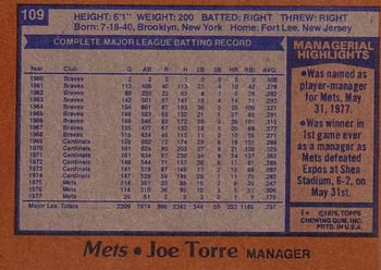 Joe Torre  baseball card collectible - Main Image 2