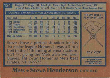 Steve Henderson  baseball card collectible - Main Image 2