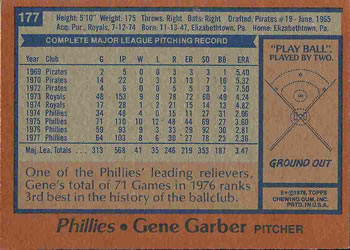 Gene Garber  baseball card collectible - Main Image 2