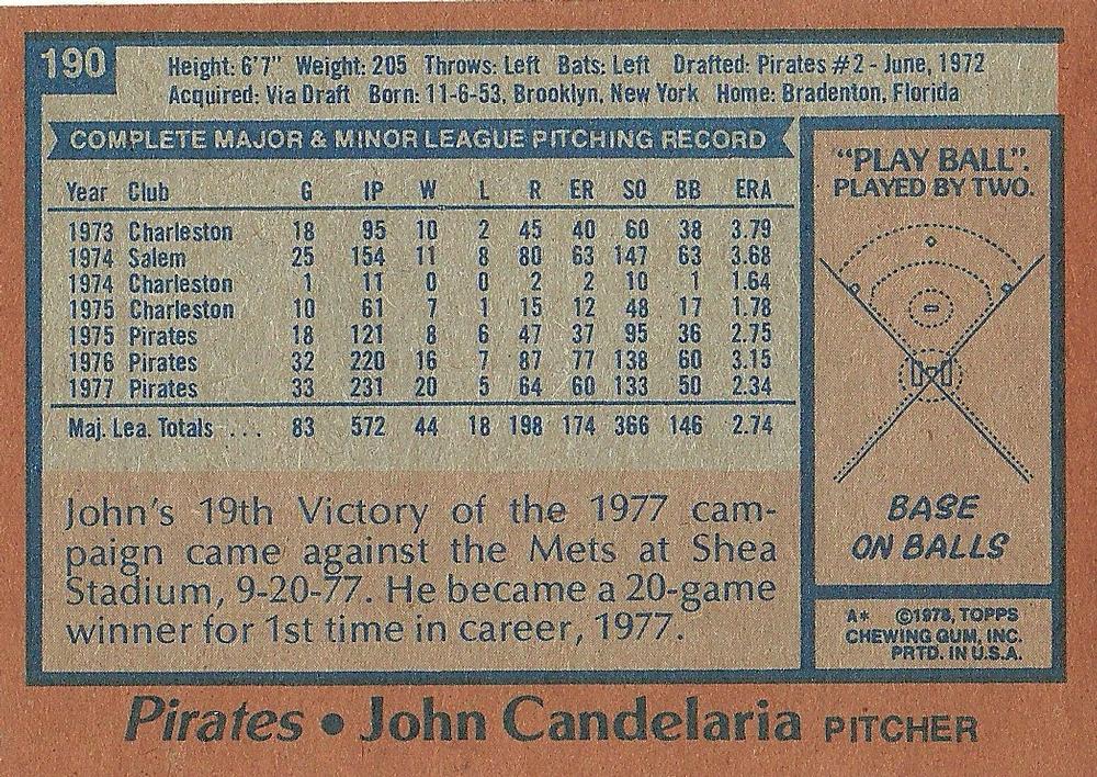John Candelaria  baseball card collectible - Main Image 2