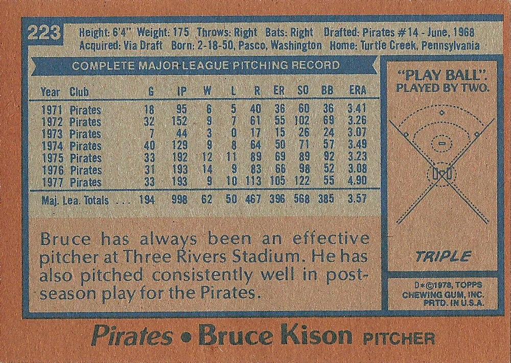 Bruce Kison  baseball card collectible - Main Image 2