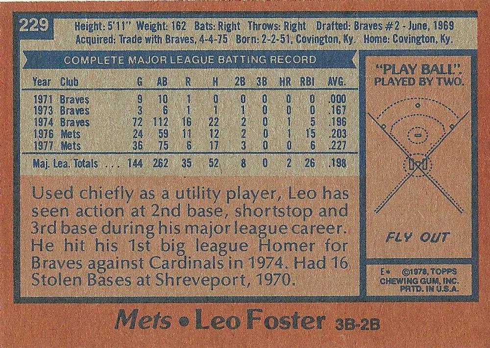 Leo Foster  baseball card collectible - Main Image 2