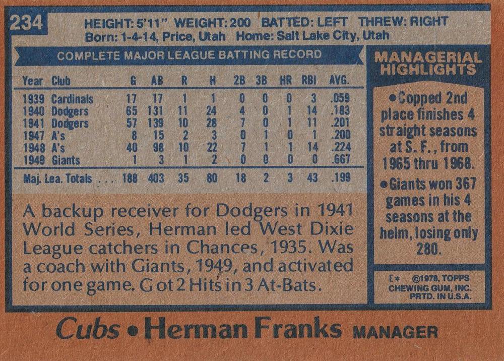Herman Franks  baseball card collectible - Main Image 2