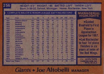 Joe Altobelli  baseball card collectible - Main Image 2