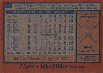 John Hiller  baseball card collectible - Main Image 2