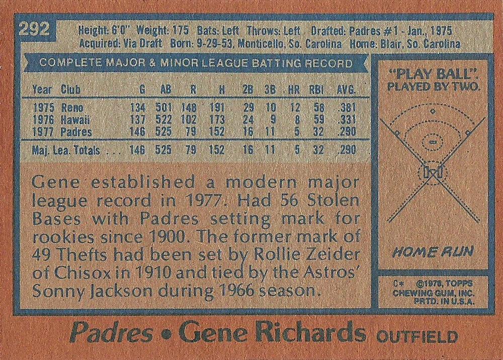 Gene Richards  baseball card collectible - Main Image 2