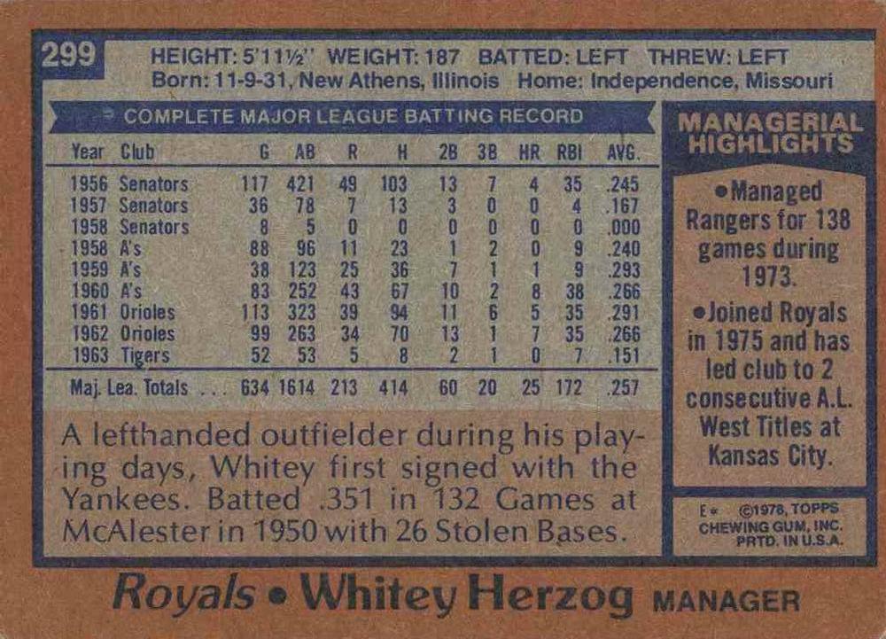 Whitey Herzog  baseball card collectible - Main Image 2