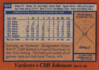 Cliff Johnson  baseball card collectible - Main Image 2