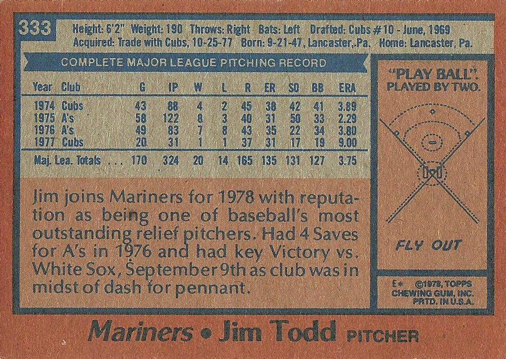 Jim Todd  baseball card collectible - Main Image 2