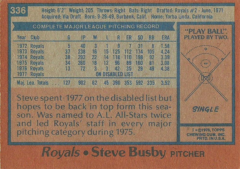 Steve Busby  baseball card collectible - Main Image 2