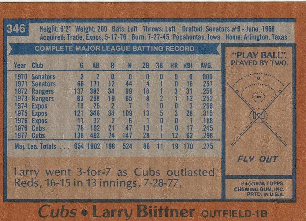 Larry Biittner  baseball card collectible - Main Image 2