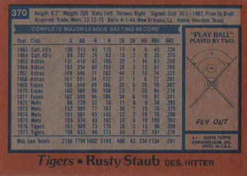 Rusty Staub  baseball card collectible - Main Image 2