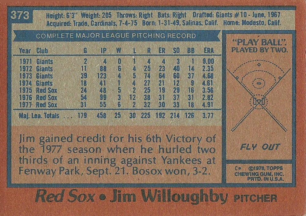 Jim Willoughby  baseball card collectible - Main Image 2