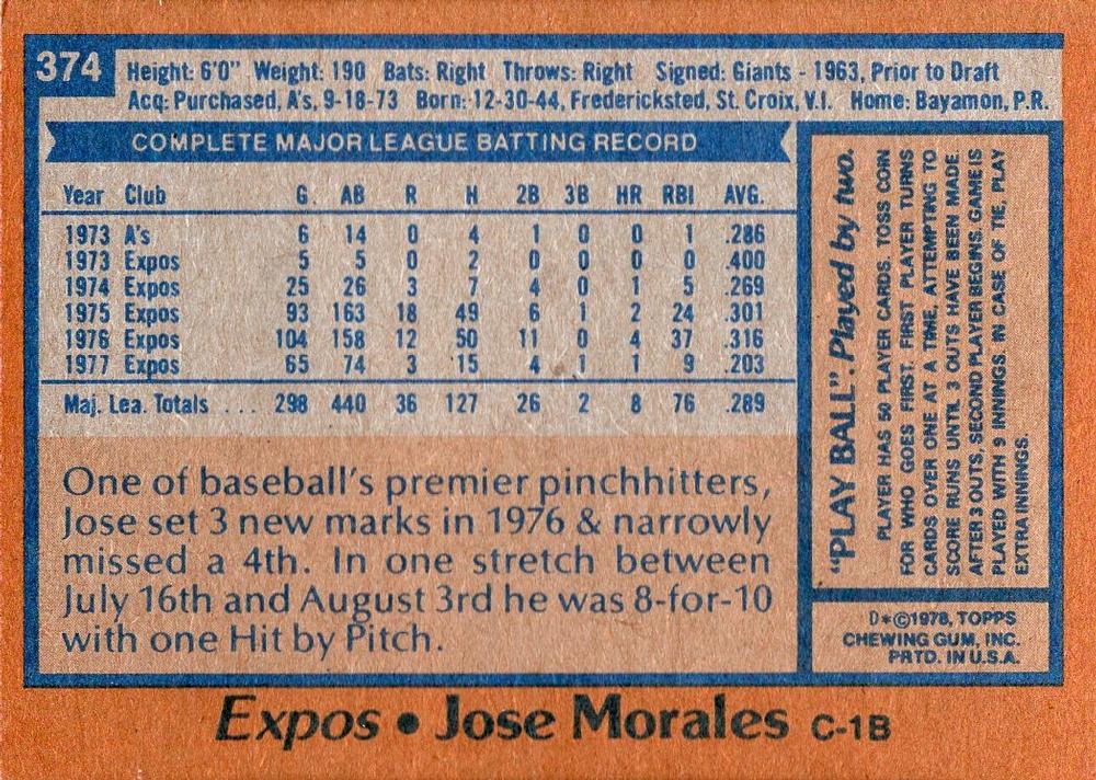 Jose Morales  baseball card collectible - Main Image 2