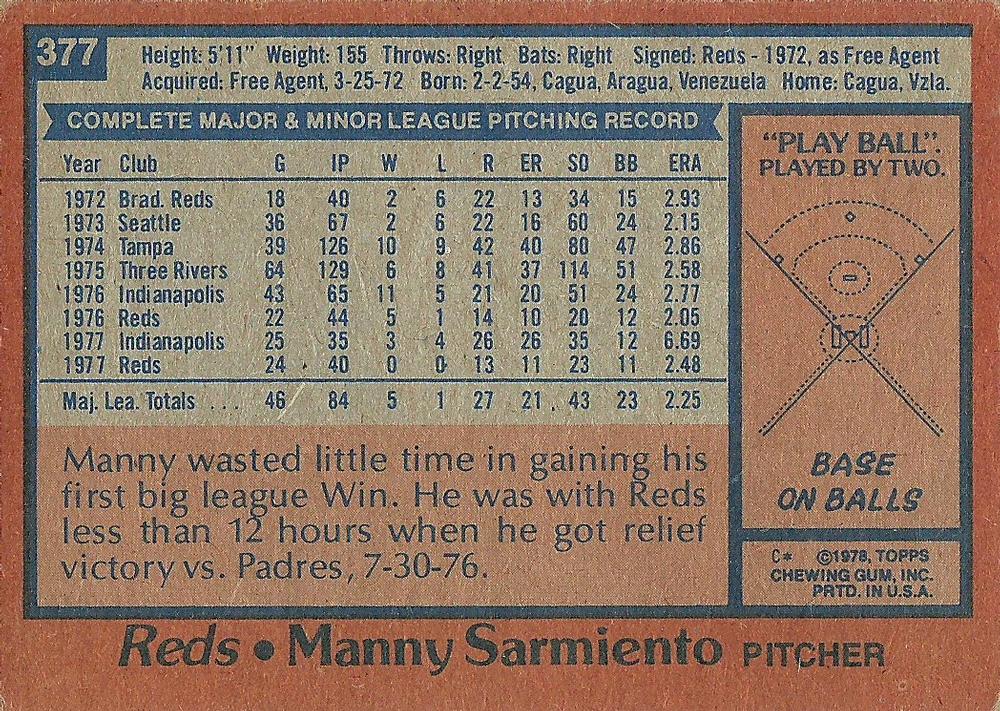 Manny Sarmiento  baseball card collectible - Main Image 2