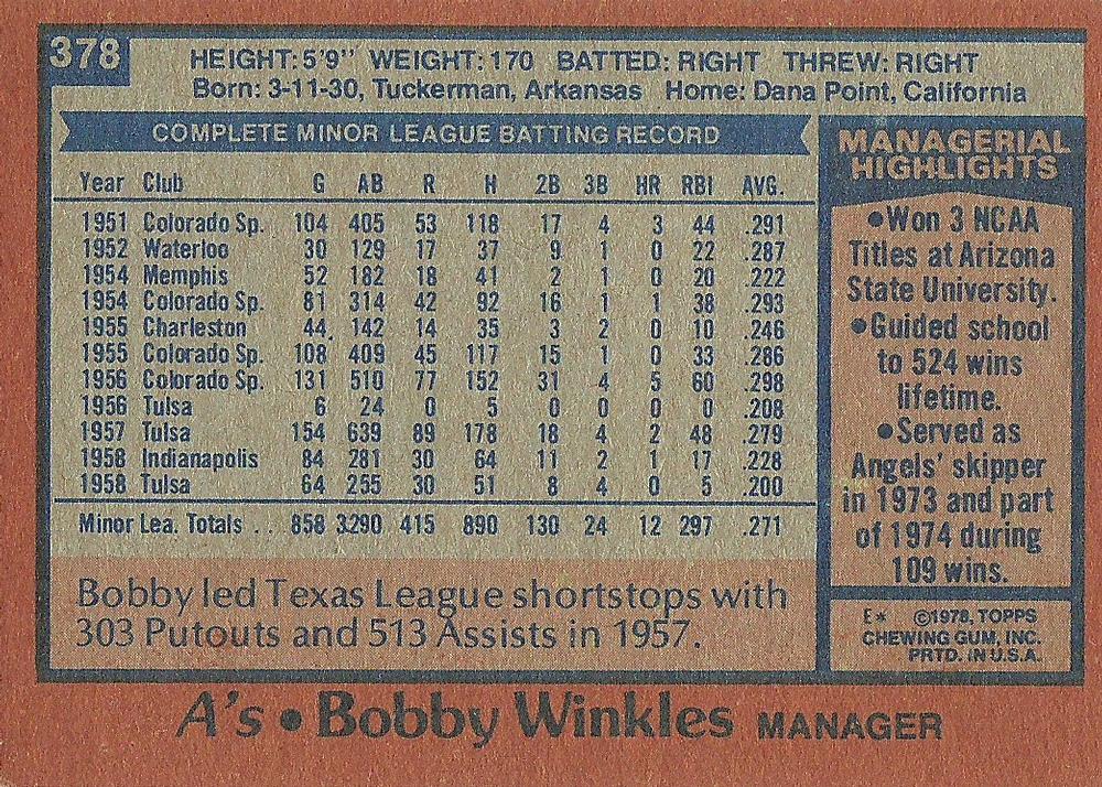 Bobby Winkles  baseball card collectible - Main Image 2