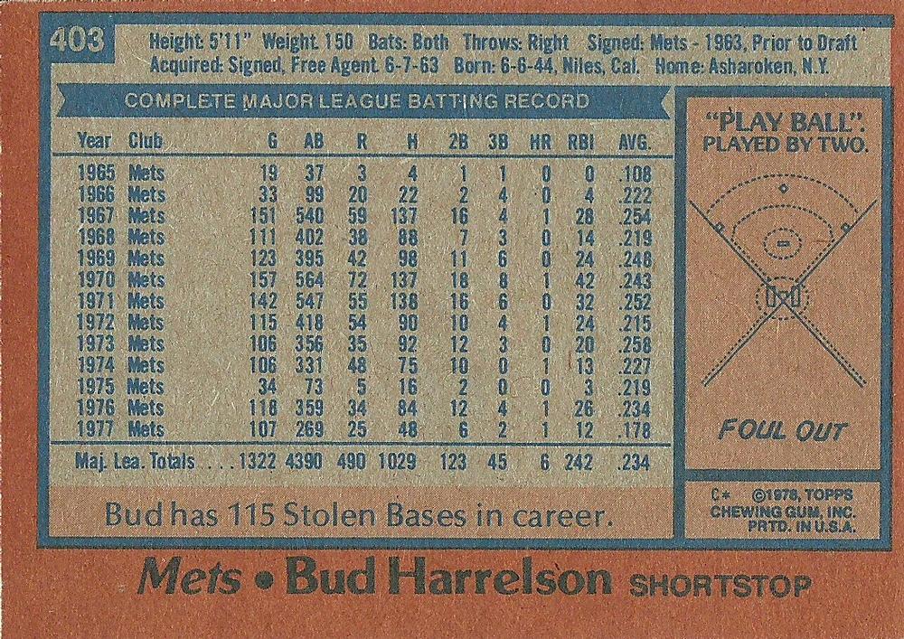 Bud Harrelson  baseball card collectible - Main Image 2