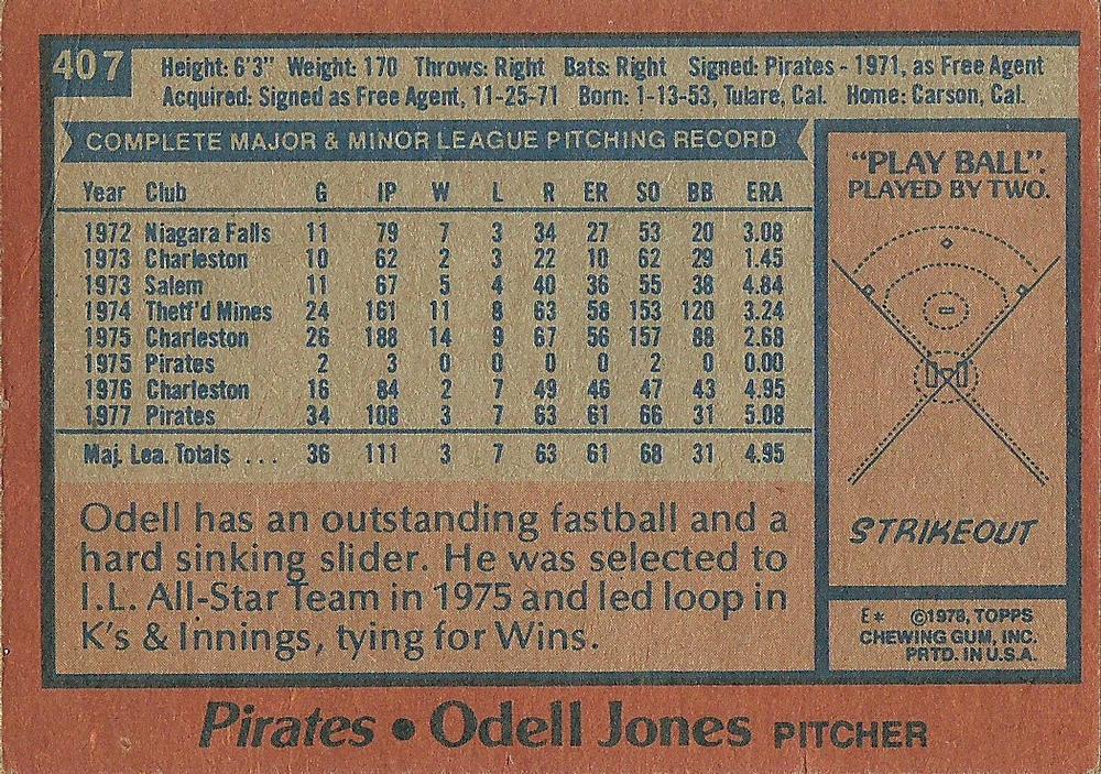 Odell Jones  baseball card collectible - Main Image 2