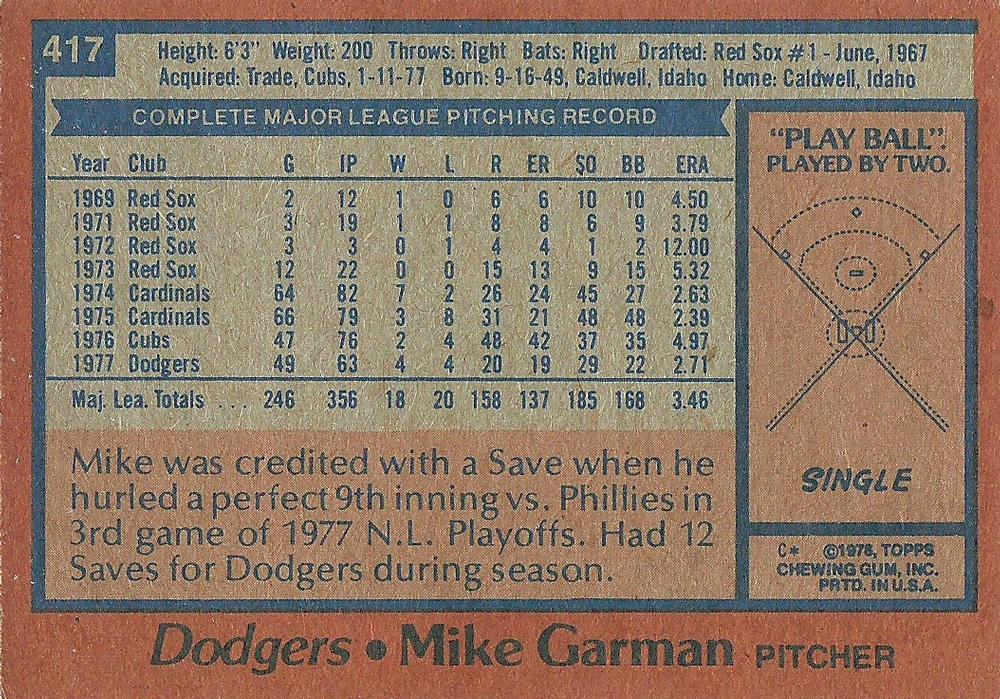 Mike Garman  baseball card collectible - Main Image 2