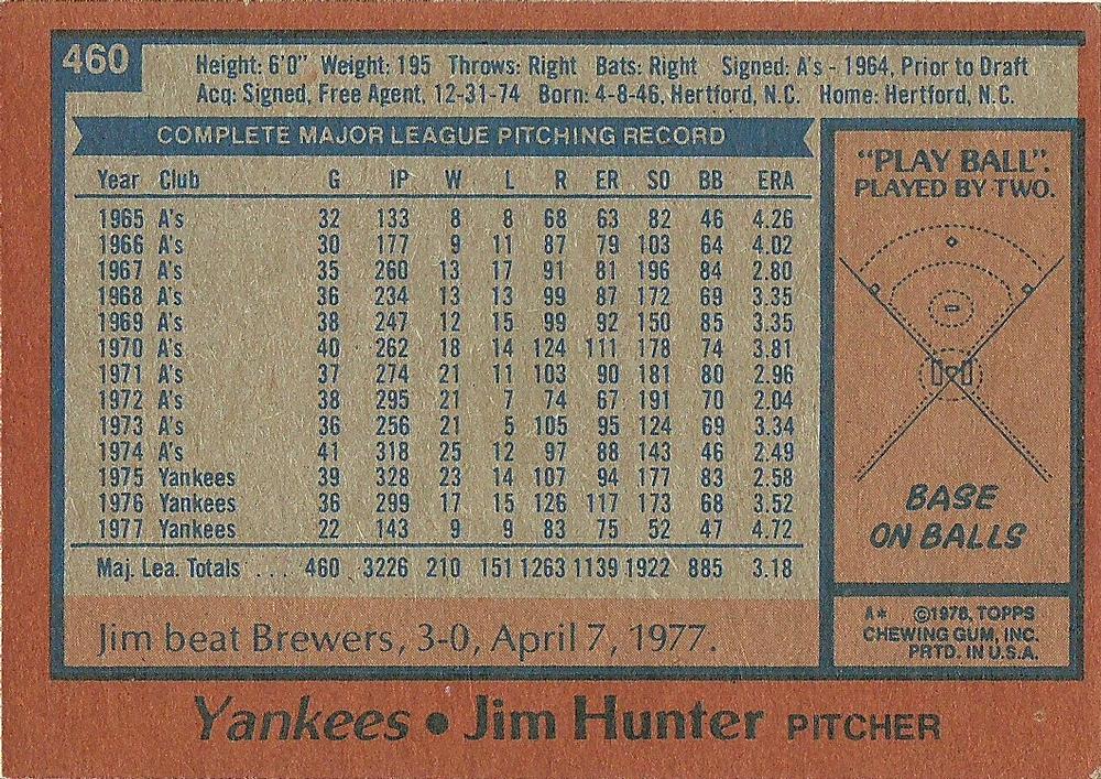 Jim Hunter  baseball card collectible - Main Image 2