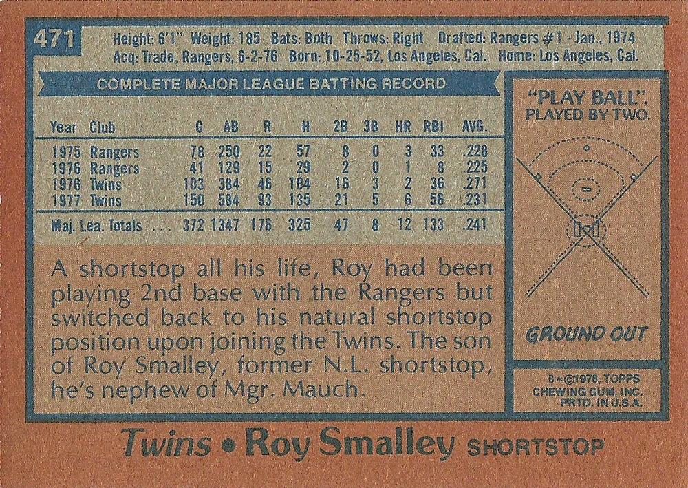 Roy Smalley  baseball card collectible - Main Image 2