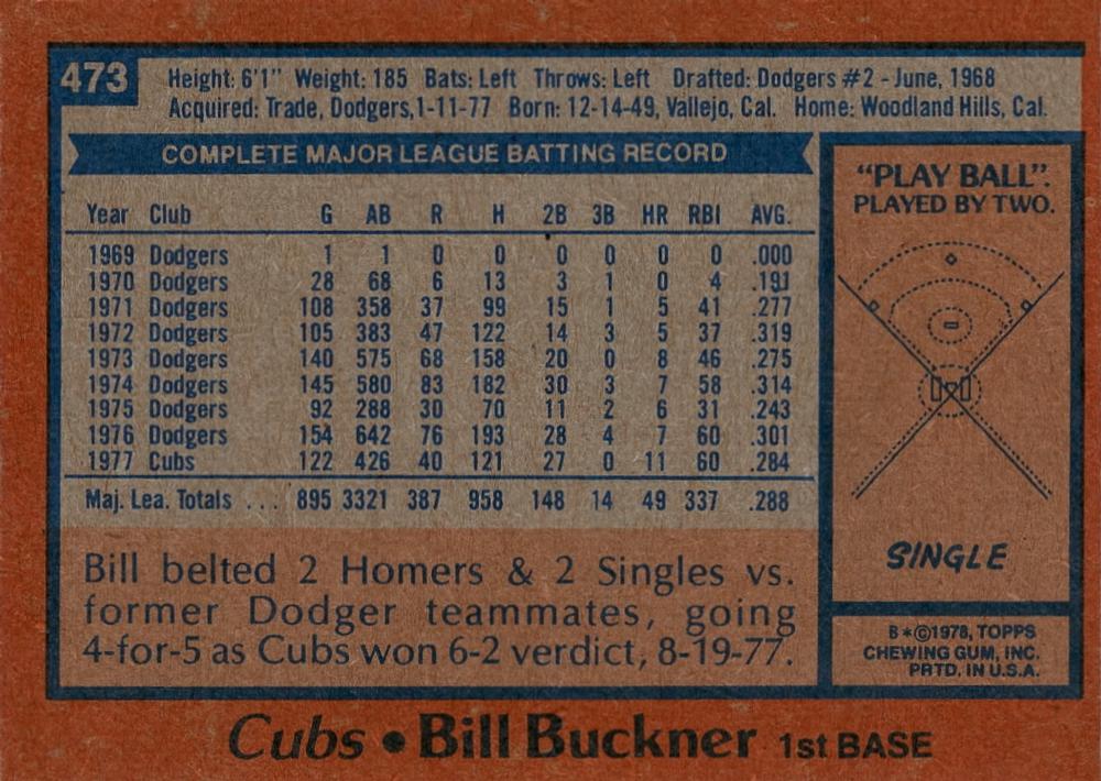 Bill Buckner  baseball card collectible - Main Image 2