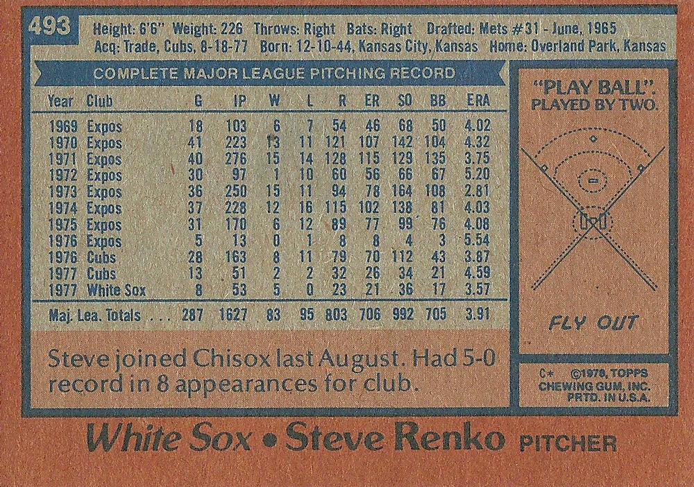 Steve Renko  baseball card collectible - Main Image 2