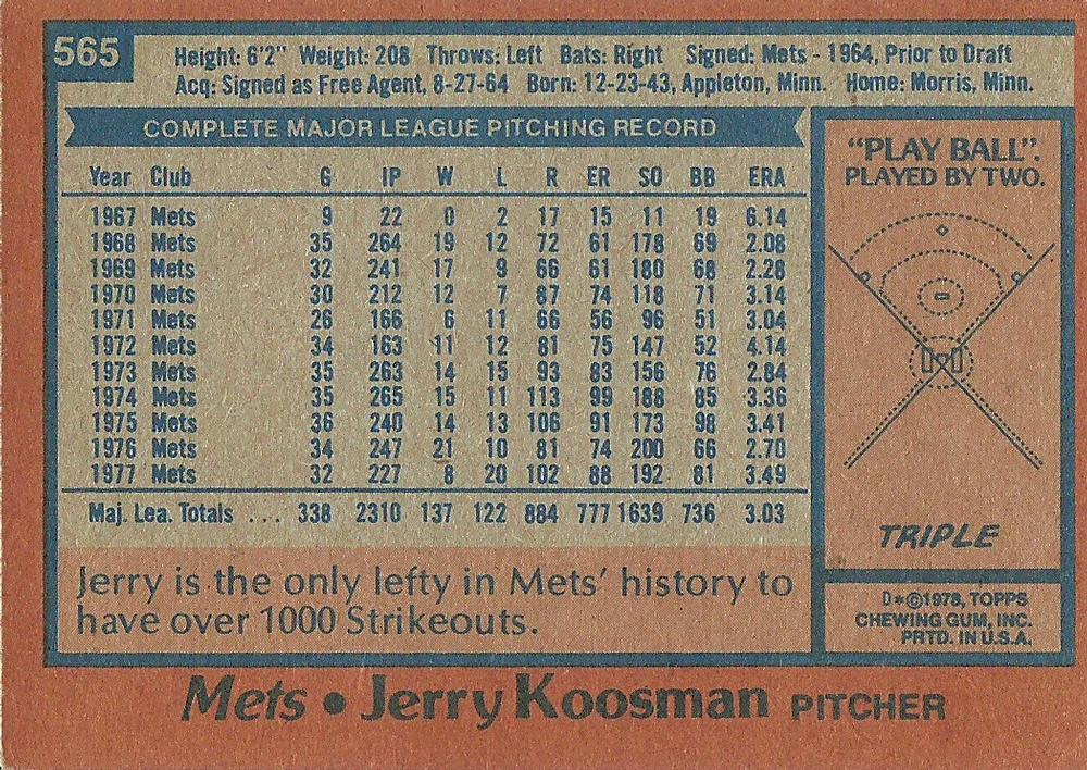 Jerry Koosman  baseball card collectible - Main Image 2