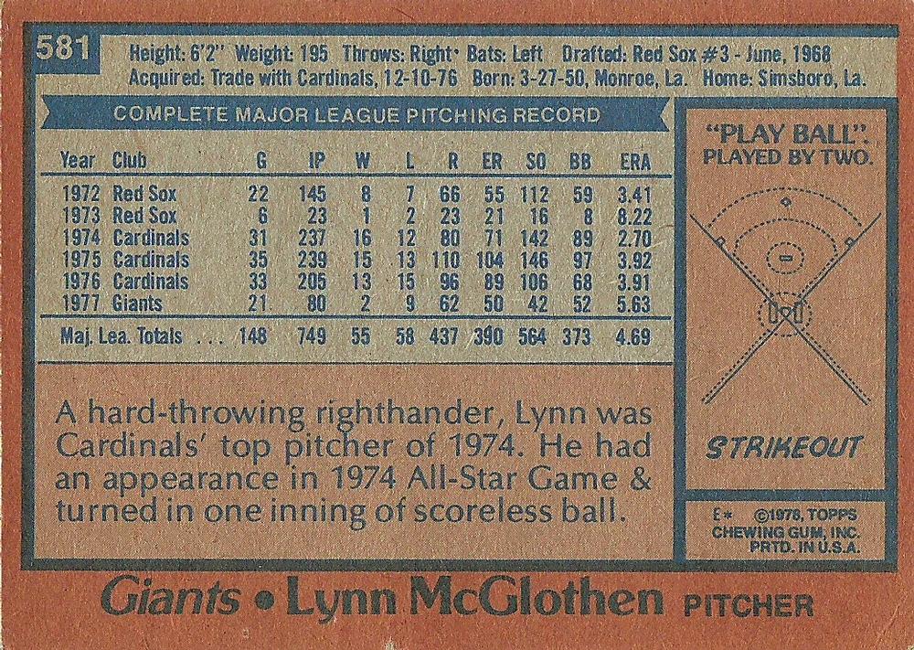 Lynn McGlothen  baseball card collectible - Main Image 2