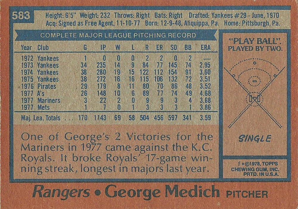 George Medich  baseball card collectible - Main Image 2