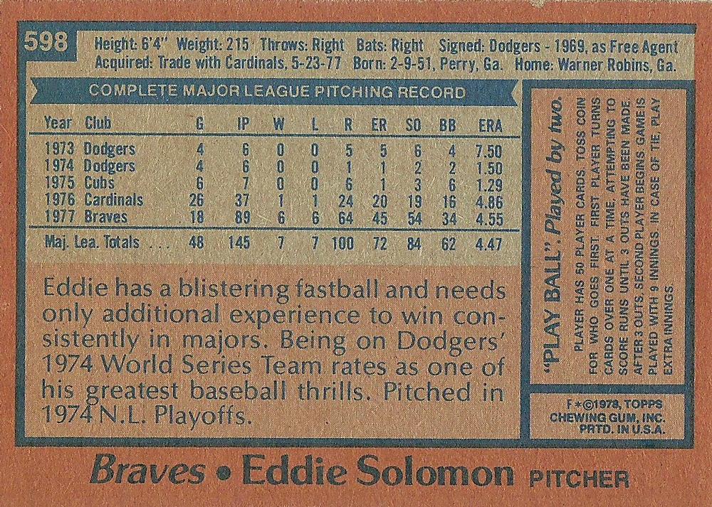 Eddie Solomon  baseball card collectible - Main Image 2
