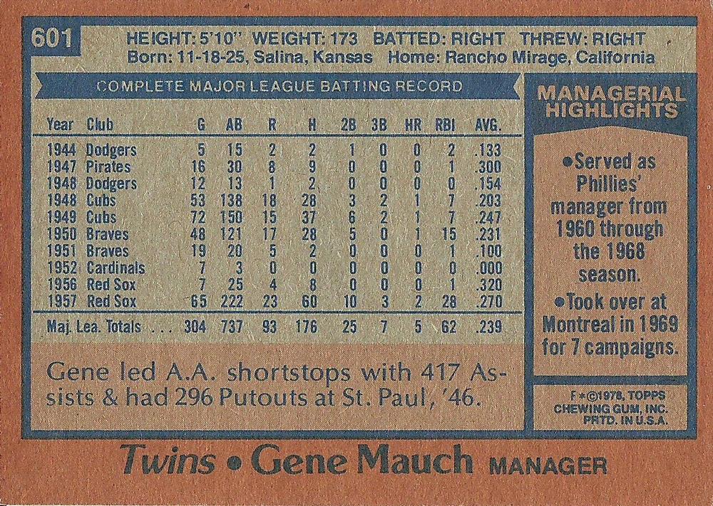 Gene Mauch  baseball card collectible - Main Image 2