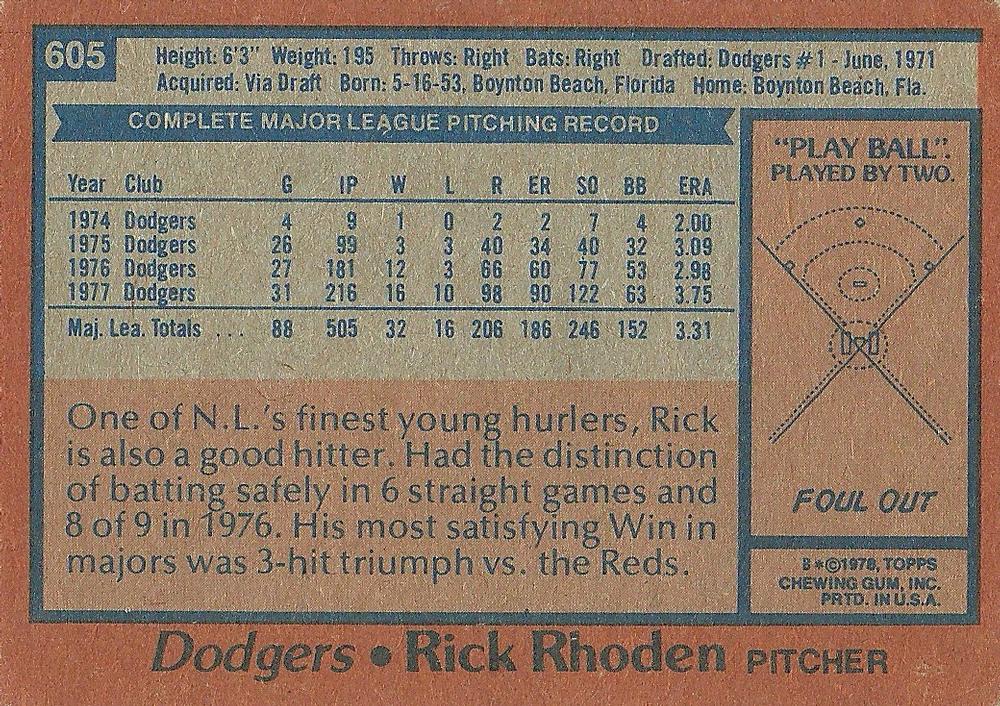 Rick Rhoden  baseball card collectible - Main Image 2