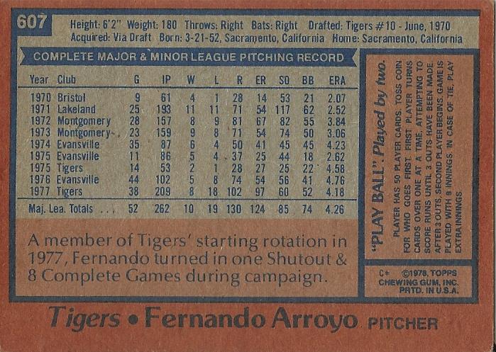 Fernando Arroyo  baseball card collectible - Main Image 2