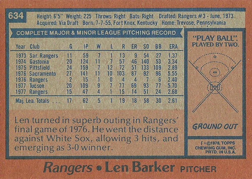 Len Barker  baseball card collectible - Main Image 2