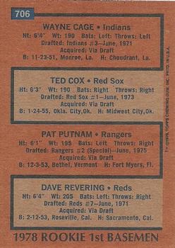 1978 Rookie First Basemen (Wayne Cage / Ted Cox / Pat Putnam / Dave Revering)  baseball card collectible - Main Image 2