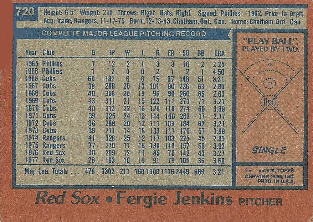 Fergie Jenkins  baseball card collectible - Main Image 2