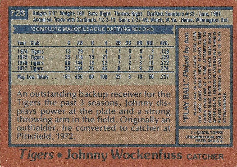 Johnny Wockenfuss  baseball card collectible - Main Image 2