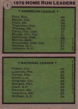 1978 Home Run Leaders (Jim Rice / George Foster)  baseball card collectible - Main Image 2