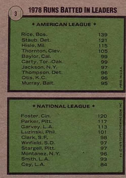 1978 RBI Leaders (Jim Rice / George Foster)  baseball card collectible - Main Image 2