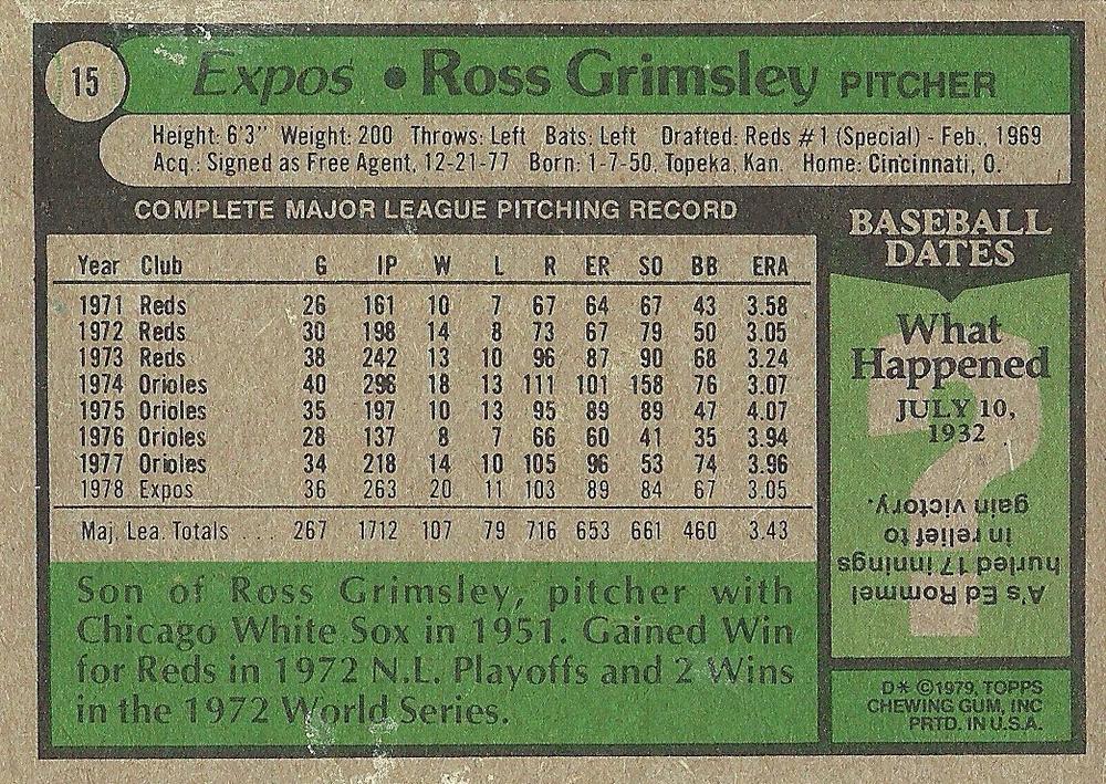 Ross Grimsley  baseball card collectible - Main Image 2