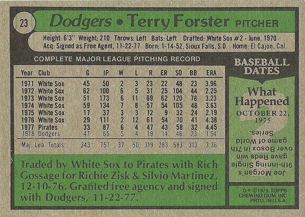 Terry Forster  baseball card collectible - Main Image 2