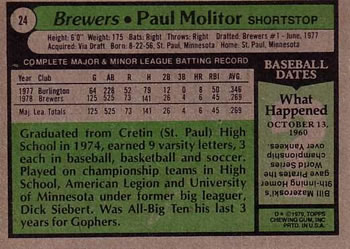 Paul Molitor  baseball card collectible - Main Image 2