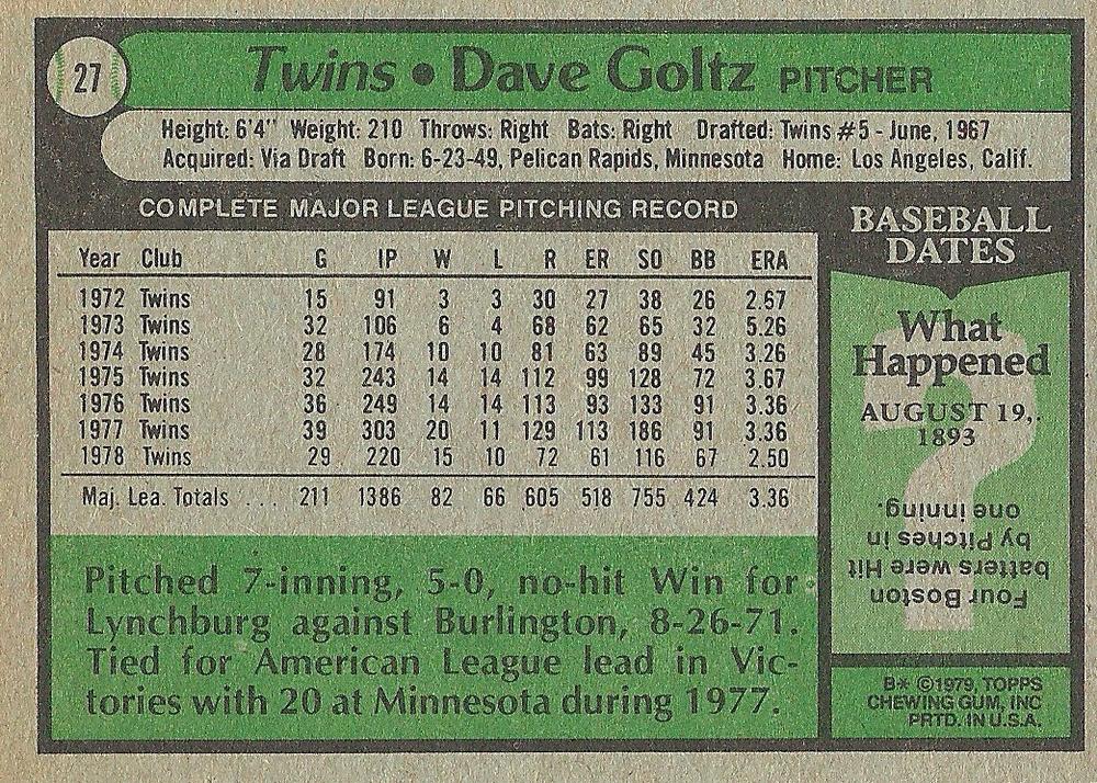 Dave Goltz  baseball card collectible - Main Image 2
