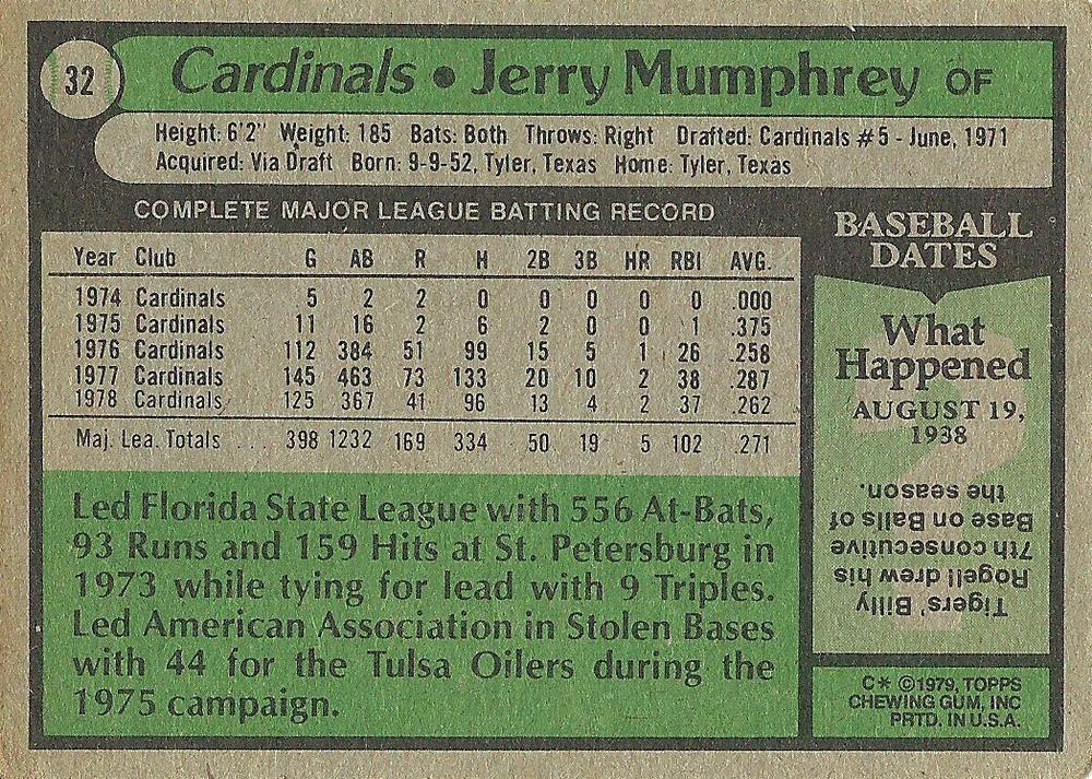 Jerry Mumphrey  baseball card collectible - Main Image 2