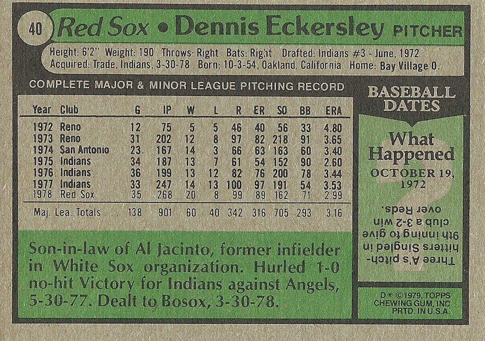 Dennis Eckersley  baseball card collectible - Main Image 2