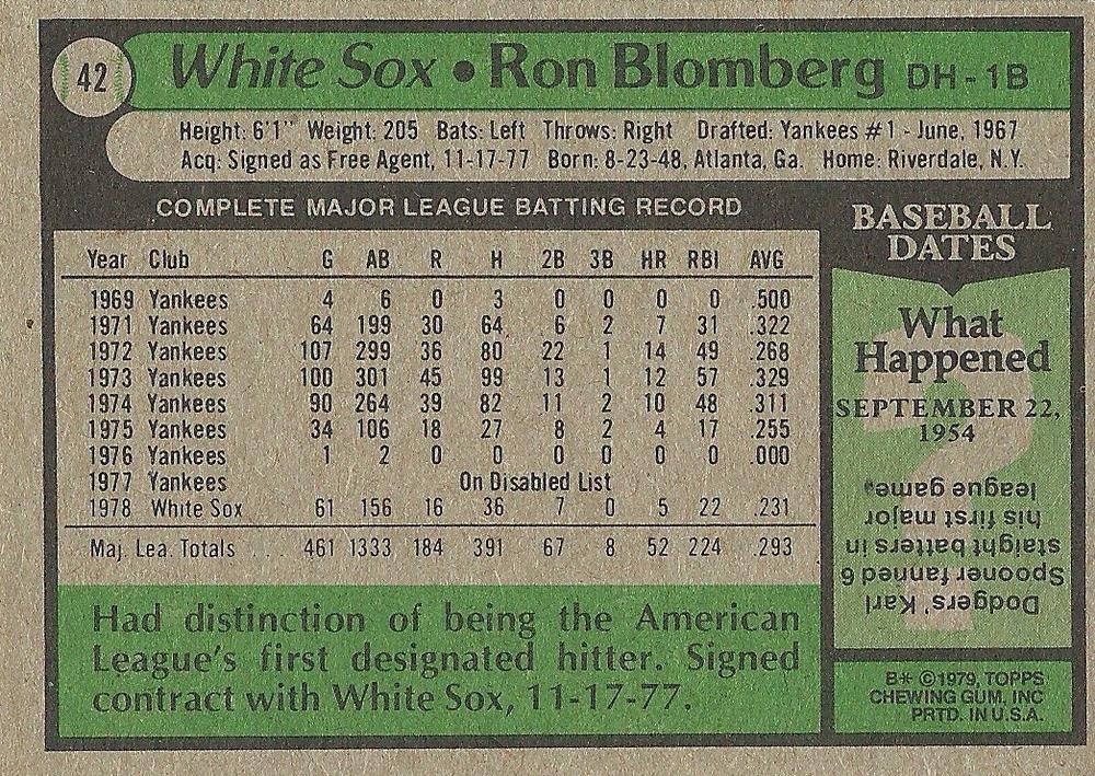 Ron Blomberg  baseball card collectible - Main Image 2