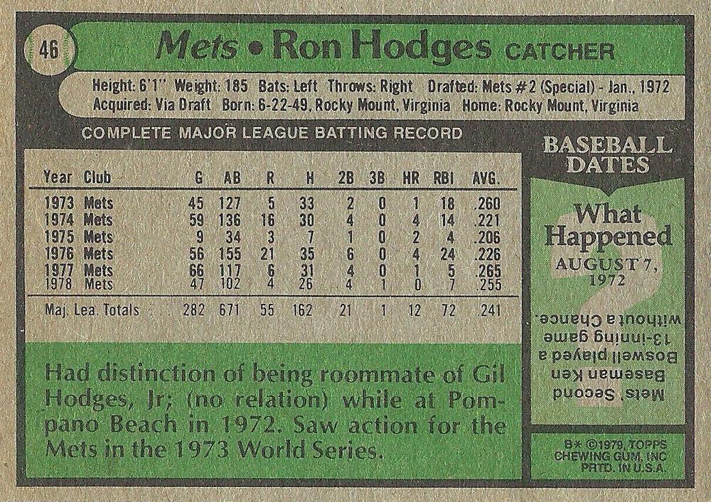 Ron Hodges  baseball card collectible - Main Image 2